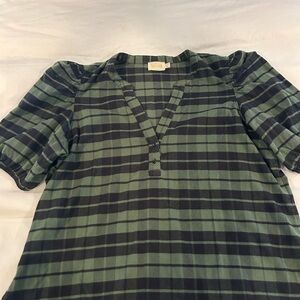 Nation LTD Green and Black Plaid Blouse